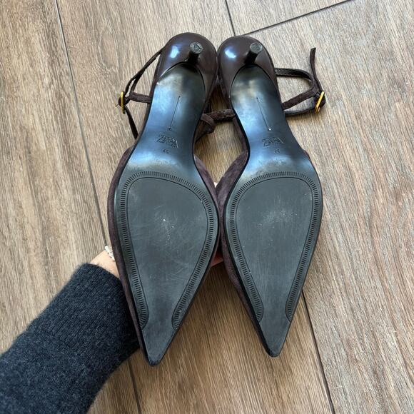 Suede slingback brown Kitten heels Zara size 9 - Picture 2 of 4